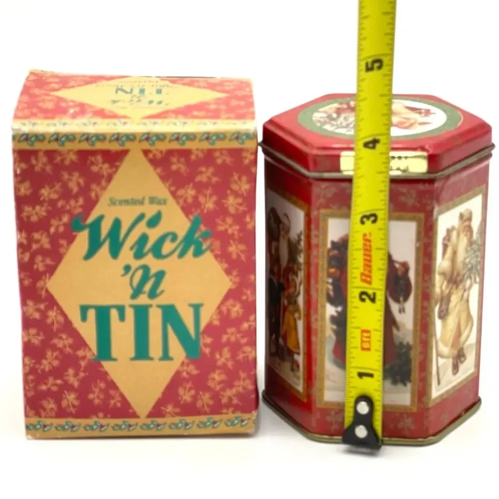 Vtg 1990s GiftCo Wick 'n Tin Bayberry Scented Christmas Candle With Original Box